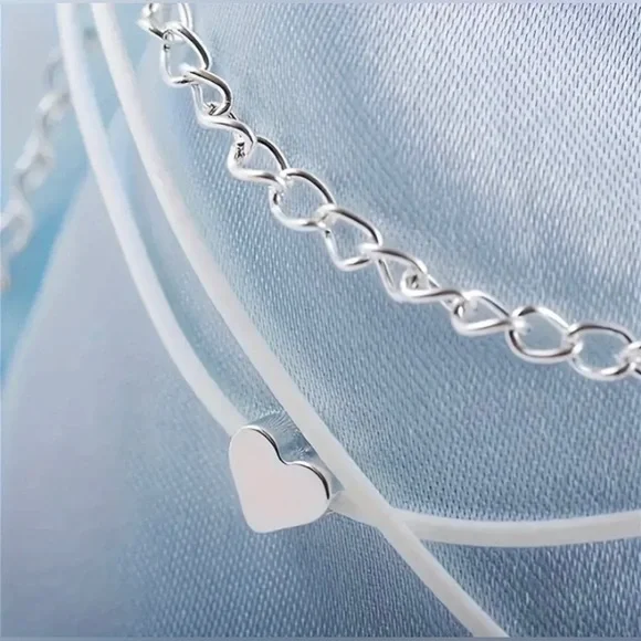 Layered Wrap Around Heart Anklet Silver Tone White NEW - Picture 8 of 8
